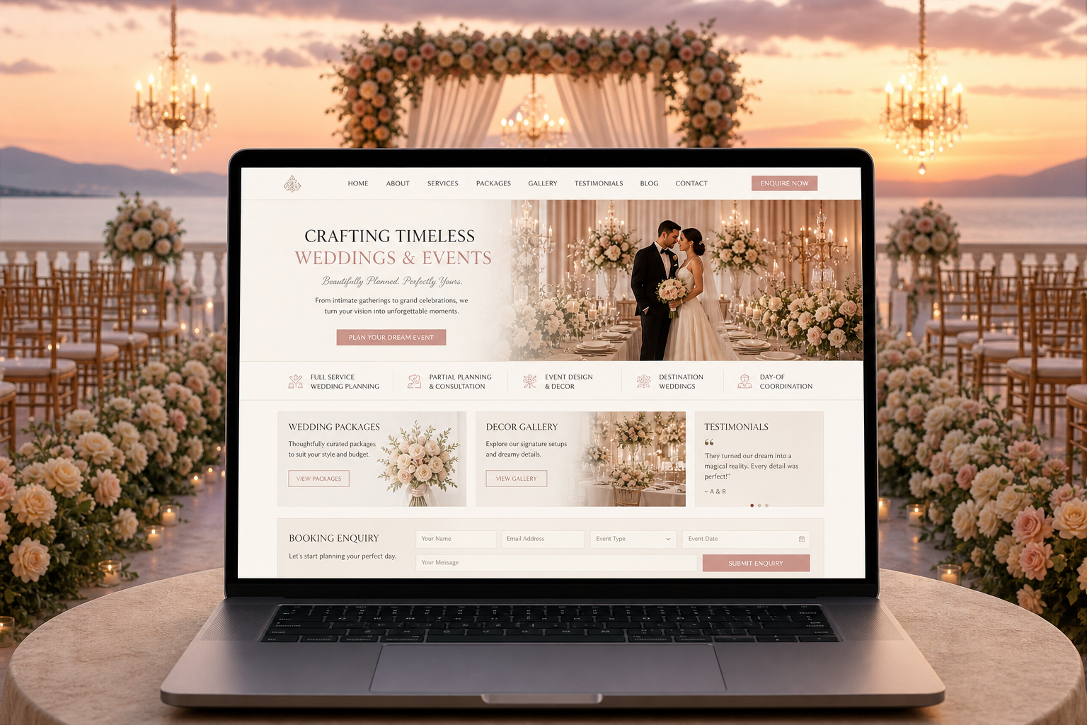 Premium wedding website displayed at an elegant ceremony
