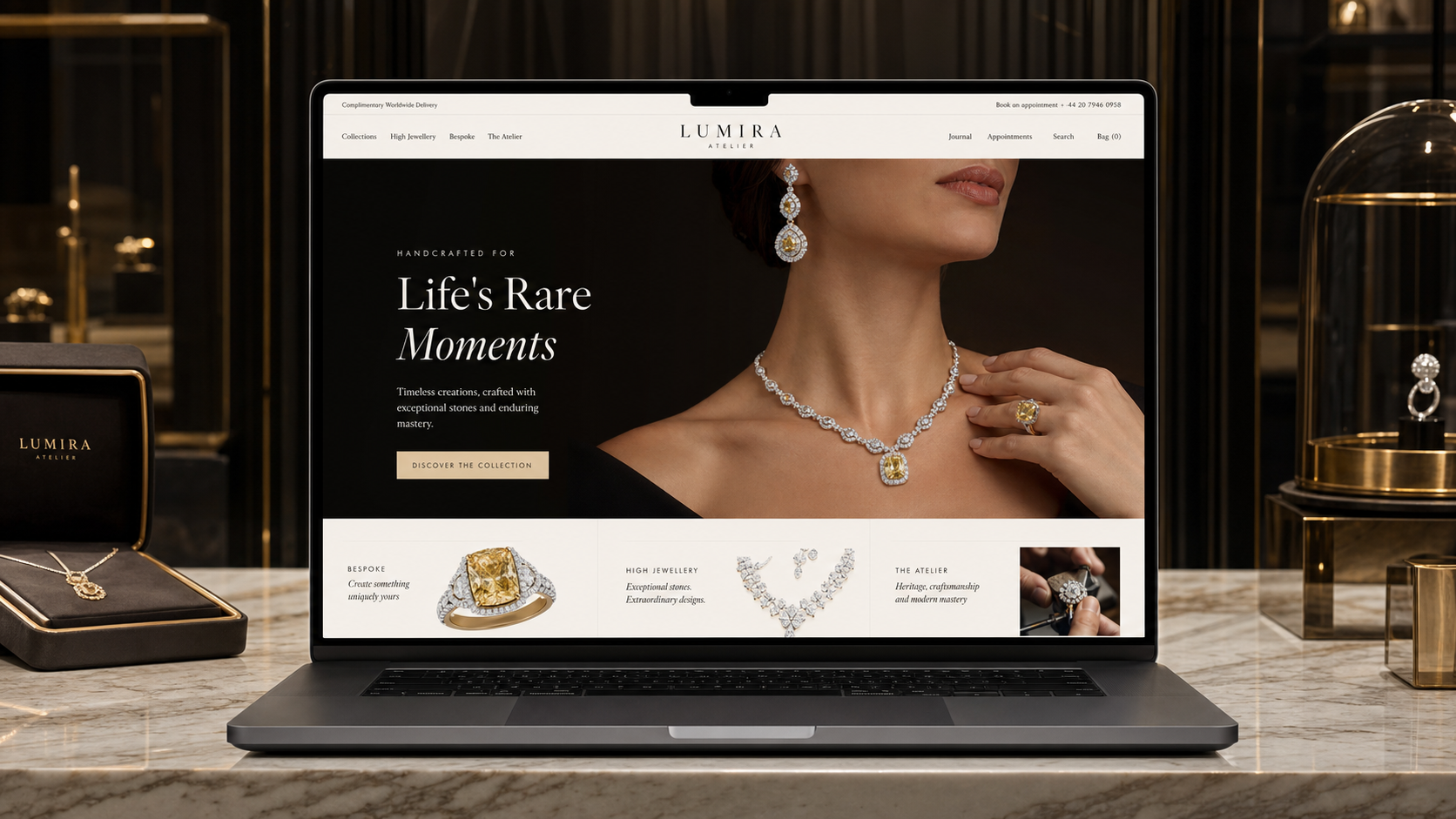 Premium jewellery website in a luxury atelier